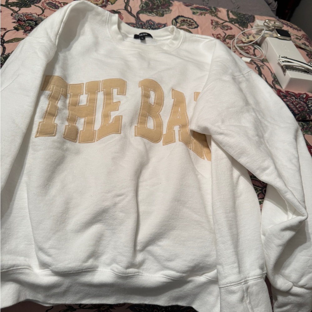 The Bar White and Gold Crewneck Sweater